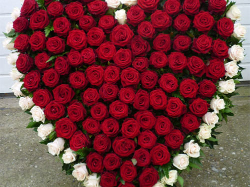 Trauerbinderei Blumengesteck Herzform - rote Rosen (Nr. 22)